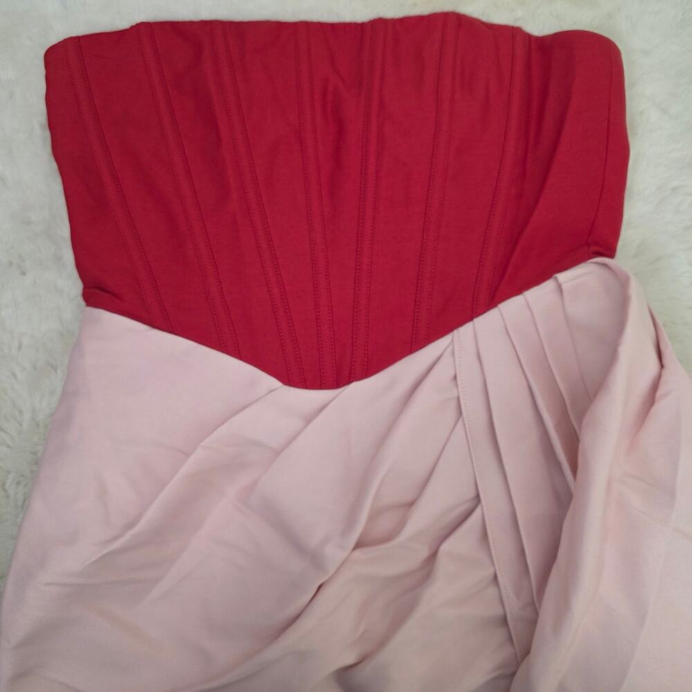 Showpo Olympia Red Pink Colorblock Strapless Draped Mini Party Dress NWT US 10 - Picture 13 of 15